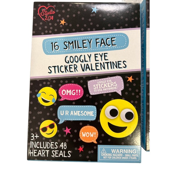 Smiley Face 32 Valentine Cards Google Eye Stickers - Picture 2 of 3